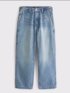 Abercrombie & Fitch Rigid Denim Baggy Workwear Jean, Medium Wash, 30Wx30L, EUC